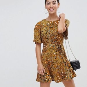 ASOS Leopard Print Tie Waist Skater Dress